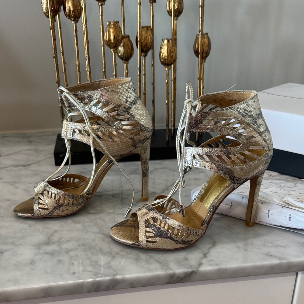 Dolce Vita Metallic Gold Cutout Lace-Up High Heel Sandals